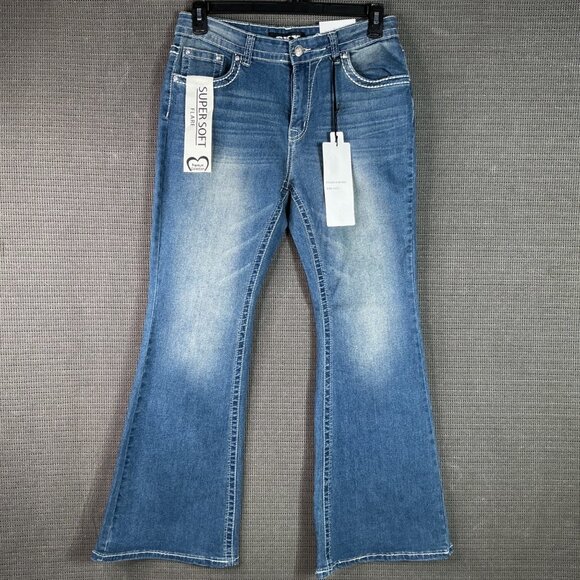 SKY Womens Size 13/14 Blue Super Soft Flare Jeans With Rhinestone Pocket Detail - Picture 2 of 12